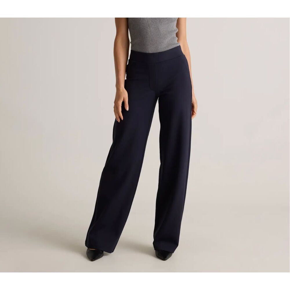 NWT Quince Ultra-Stretch Ponte Wide Leg Pants Navy Blue Women's Small Long